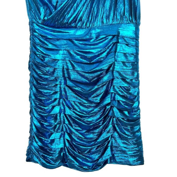 NWT Retrofete Cassia Ruched Cut Out One Shoulder Metallic Cocktail Dress. Size M - Picture 4 of 15